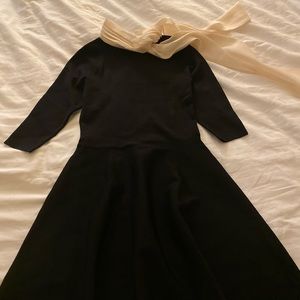 Zara black dress with cream neck scarf size S
